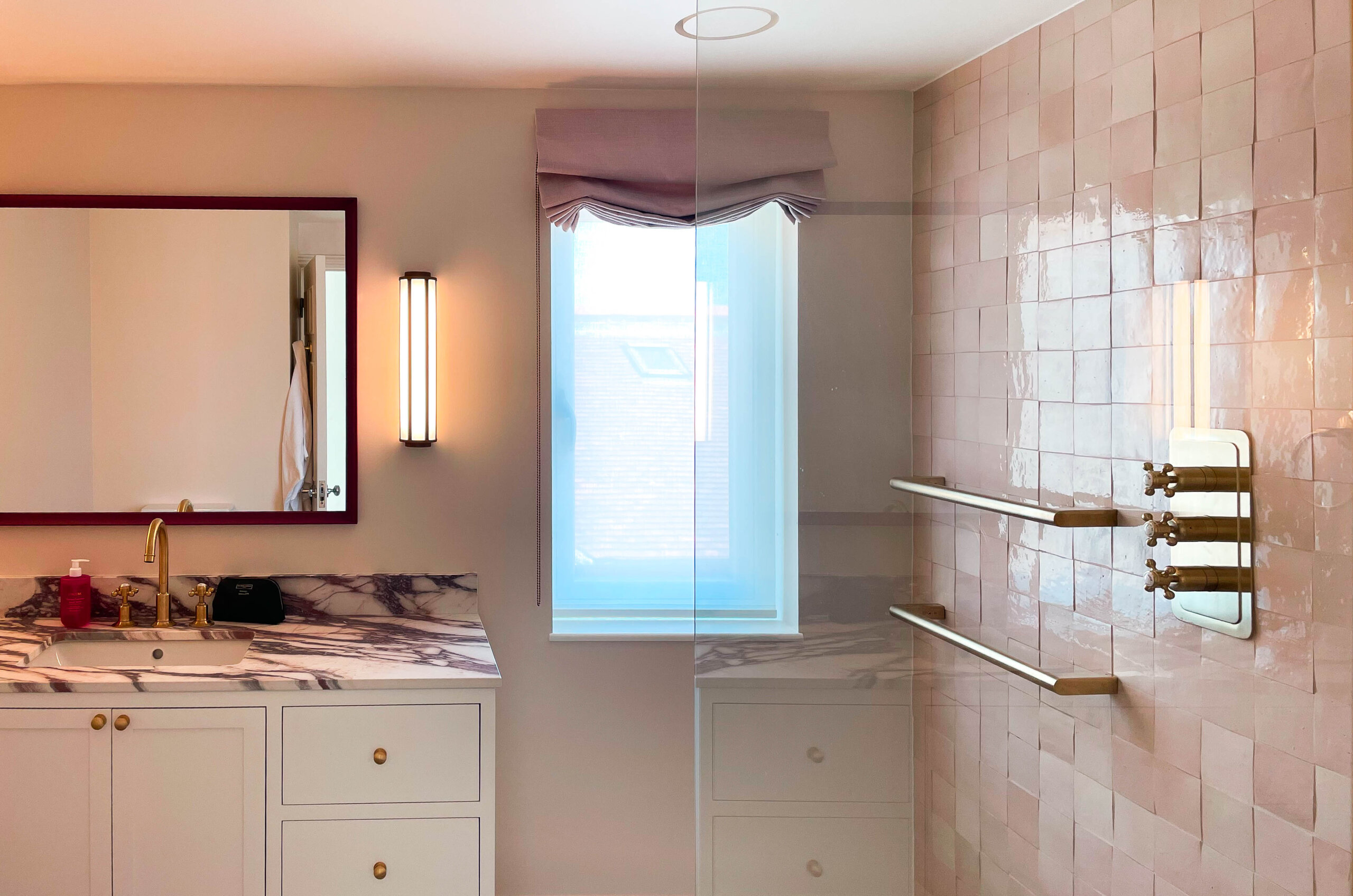 En-suite renovation in Chelsea with heated towel rail and glass screen